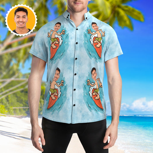 Personalized Paradise - Custom Face Hawaiian Shirt for Men: Sea Surfing Summer Party Button-Down - Unique Memento