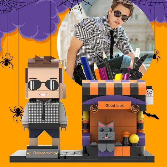 Bricktastic Buddies - Personalized LEGO-Style Pen Holder with Custom Minifigure for Halloween Gifts - Unique Memento