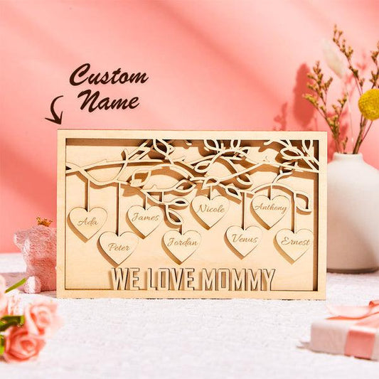 Personalized Family Tree Plaque - Custom Engraved Wooden Mother's Day Gift for Mum, Grandma & New Mothers - Unique Memento